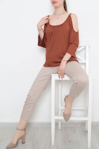 Omuz Dekolte Bluz Kahve - 10673.1095.