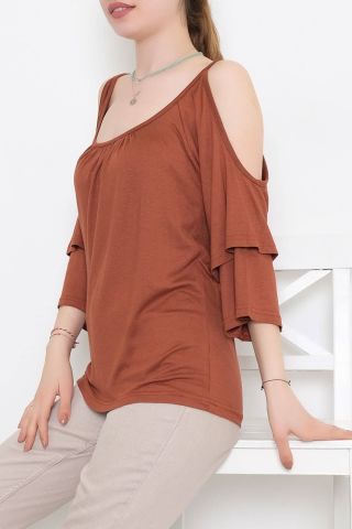 Omuz Dekolte Bluz Kahve - 10673.1095.