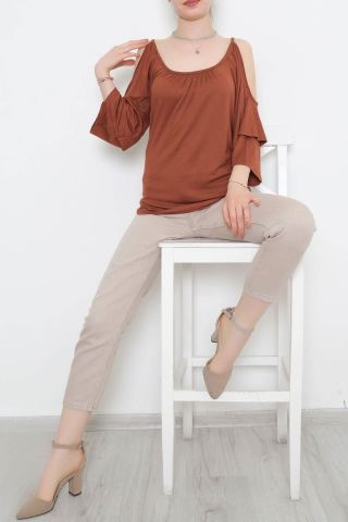 Omuz Dekolte Bluz Kahve - 10673.1095.