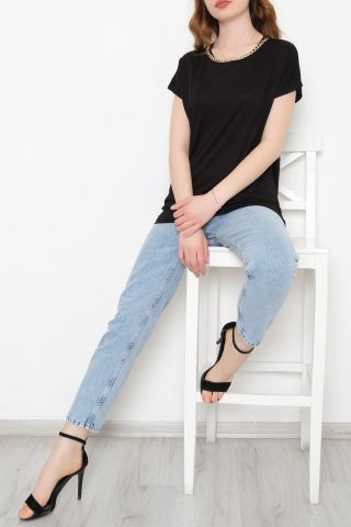 Önü Zincir Detaylı Bluz Siyah - 10886.102.