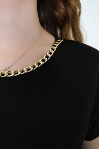 Önü Zincir Detaylı Bluz Siyah - 10886.102.