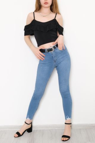 Volanlı Bluz Siyah - 10695.631.