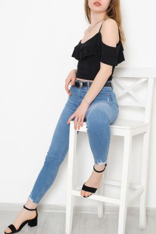 Volanlı Bluz Siyah - 10695.631.