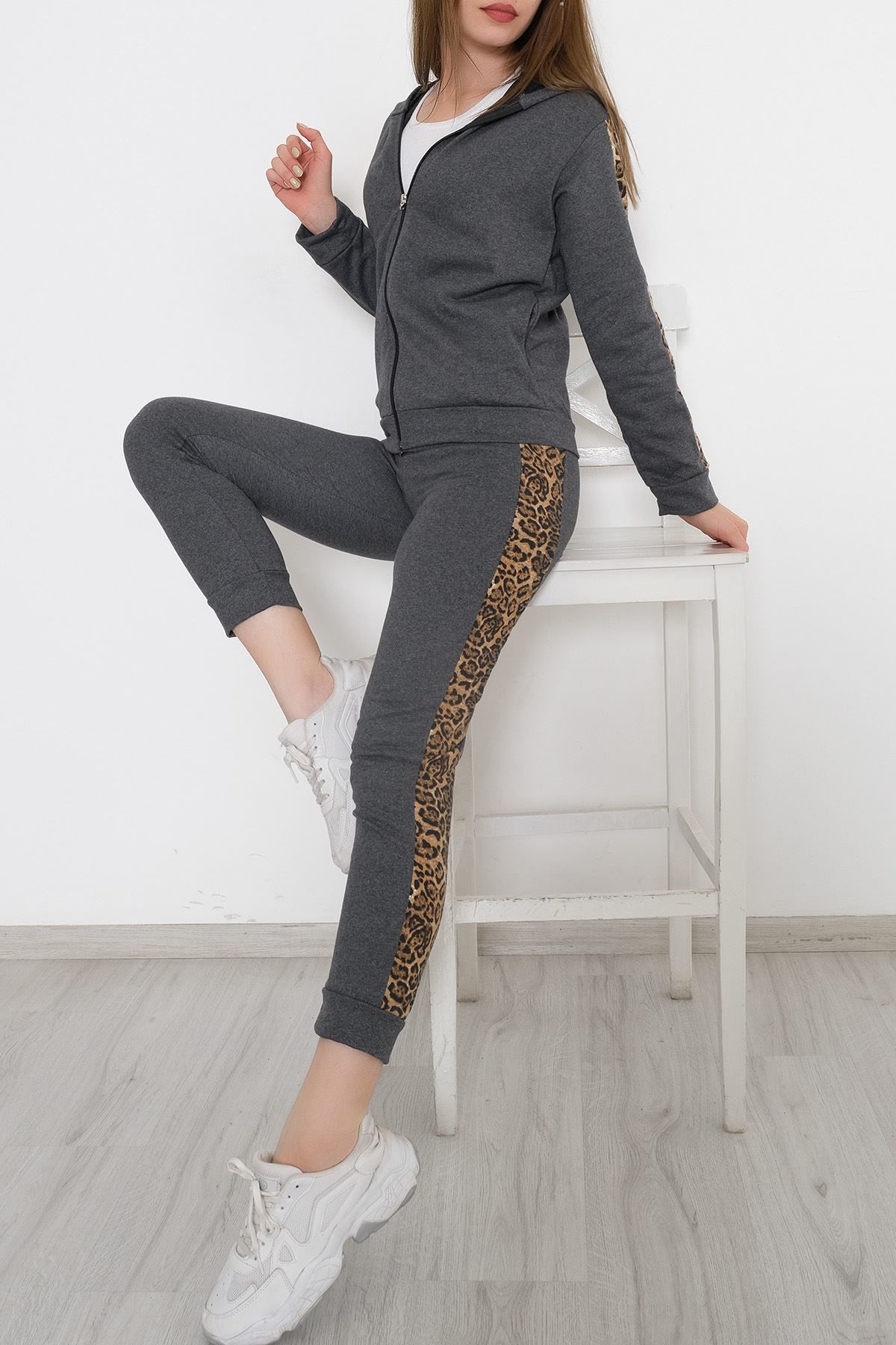 Leopar Detaylı Fermuarlı Takım Antrasit - 8386.5238.