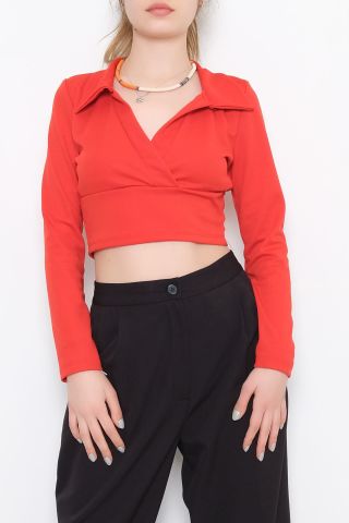 Polo Yaka Kruvaze Bluz Kırmızı - 10608.631.