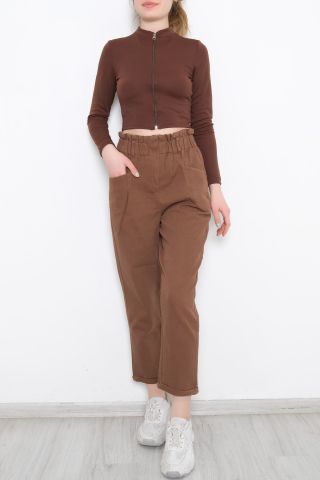 Fermuarlı Bluz Kahve - 10607.631.