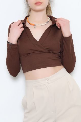 Polo Yaka Kruvaze Bluz Kahve - 10608.631.