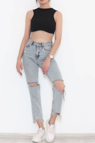 Zincir Detaylı Crop Bady Siyah - 11550.1567.