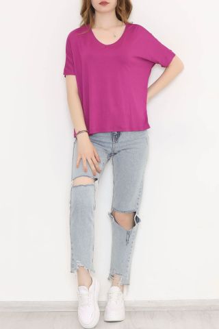 V Yaka Salaş Tişört Mor - 10669.1095.