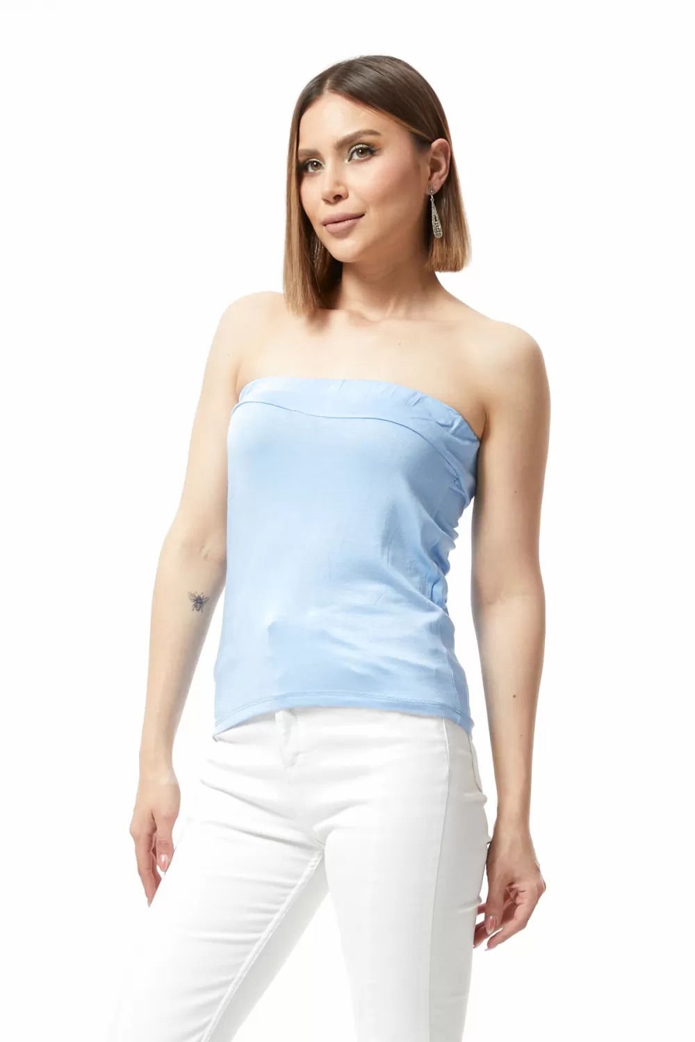 Straplez Bluz Açık Mavi - 0015.138