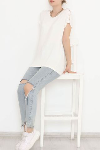 Omuz Taş Detaylı Bluz Ekru - 11689.102.