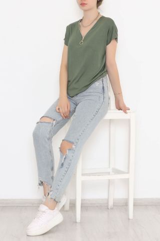 Fermuar Detaylı Bluz Haki - 11688.102.