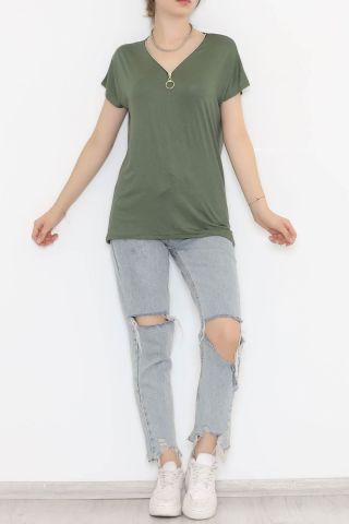 Fermuar Detaylı Bluz Haki - 11688.102.