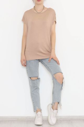 Omuz Taş Detaylı Bluz Vizon - 11689.102.