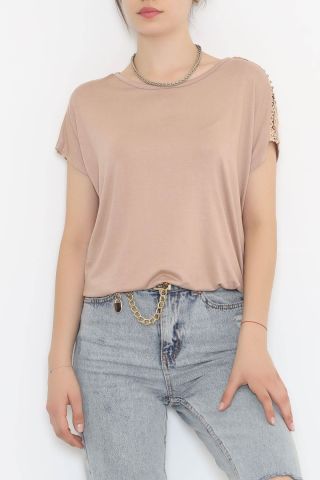 Omuz Taş Detaylı Bluz Vizon - 11689.102.