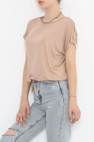 Omuz Taş Detaylı Bluz Vizon - 11689.102.