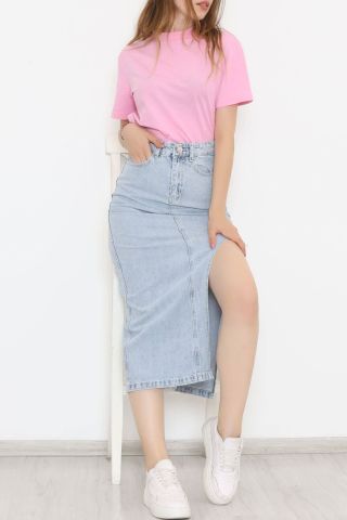 Yan Yırtmaçlı Kot Etek  Buzmavi - 11469.1431.