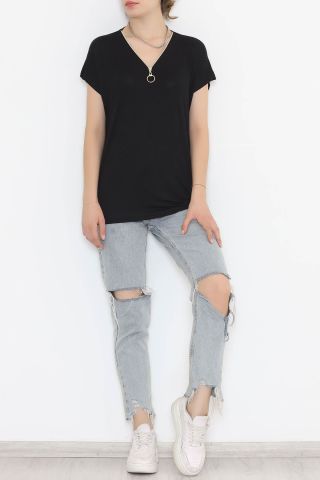 Fermuar Detaylı Bluz Siyah - 11688.102.