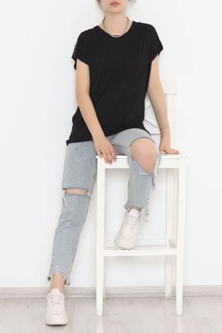 Omuz Taş Detaylı Bluz Siyah - 11689.102.