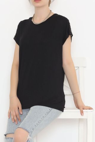Omuz Taş Detaylı Bluz Siyah - 11689.102.