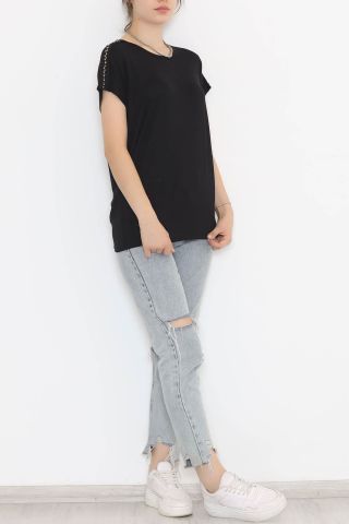 Omuz Taş Detaylı Bluz Siyah - 11689.102.