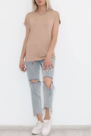 Omuz Taş Detaylı Bluz Vizon1 - 11689.102.