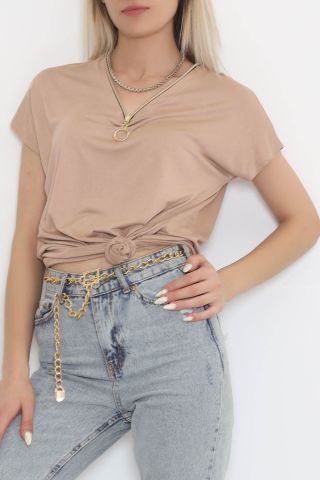 Fermuar Detaylı Bluz Vizon - 11688.102.