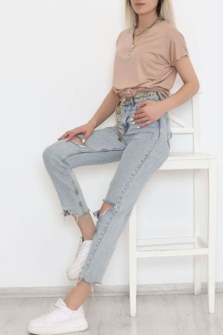 Fermuar Detaylı Bluz Vizon - 11688.102.