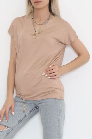 Fermuar Detaylı Bluz Vizon - 11688.102.