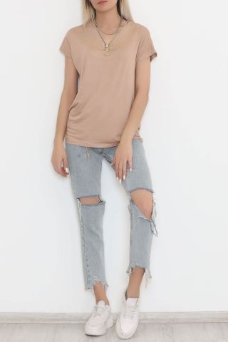 Fermuar Detaylı Bluz Vizon - 11688.102.