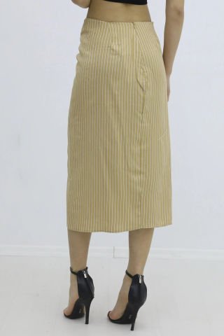 Önü Büzgülü Çizgili Etek Vizon - P-019846