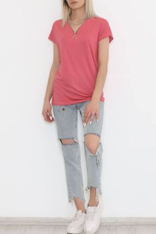 Fermuar Detaylı Bluz Pembe - 11688.102.