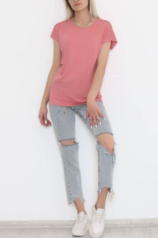Omuz Taş Detaylı Bluz Pembe - 11689.102.