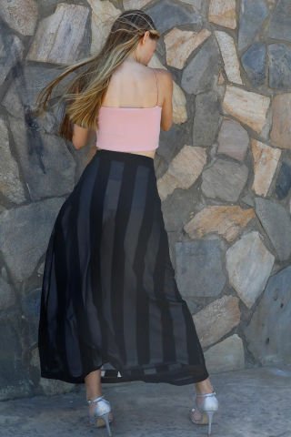 Bel Fermuarlı Tül Etek Siyah - P-019652