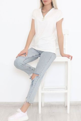 Fermuar Detaylı Bluz Ekru - 11688.102.