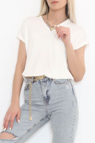 Fermuar Detaylı Bluz Ekru - 11688.102.