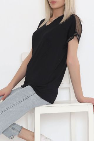 Omuz Tül Detaylı Bluz Siyah - 11690.102.