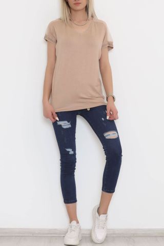 Omuz Tül Detaylı Bluz Vizon - 11690.102.