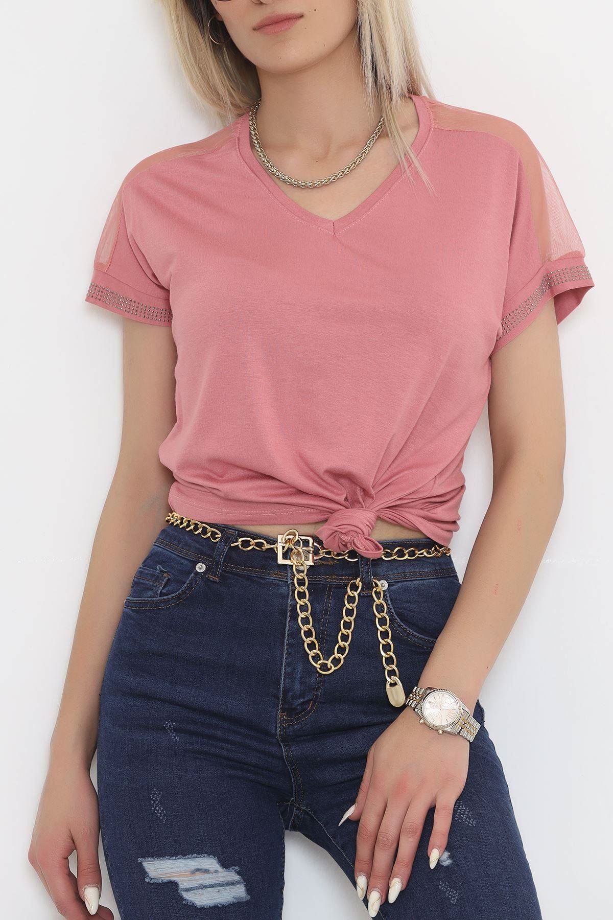 Omuz Tül Detaylı Bluz Pembe - 11690.102.
