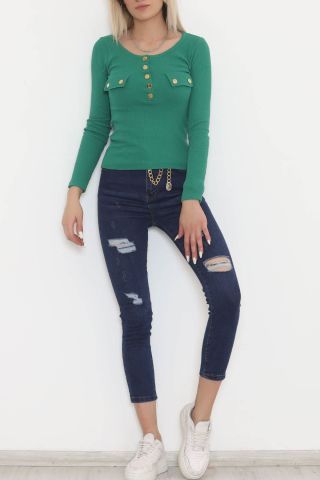 Önü Çıtçıt Detaylı Bluz Yeşil - 11721.1567.