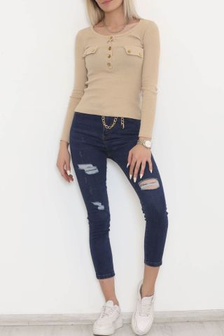 Önü Çıtçıt Detaylı Bluz Vizon - 11721.1567.