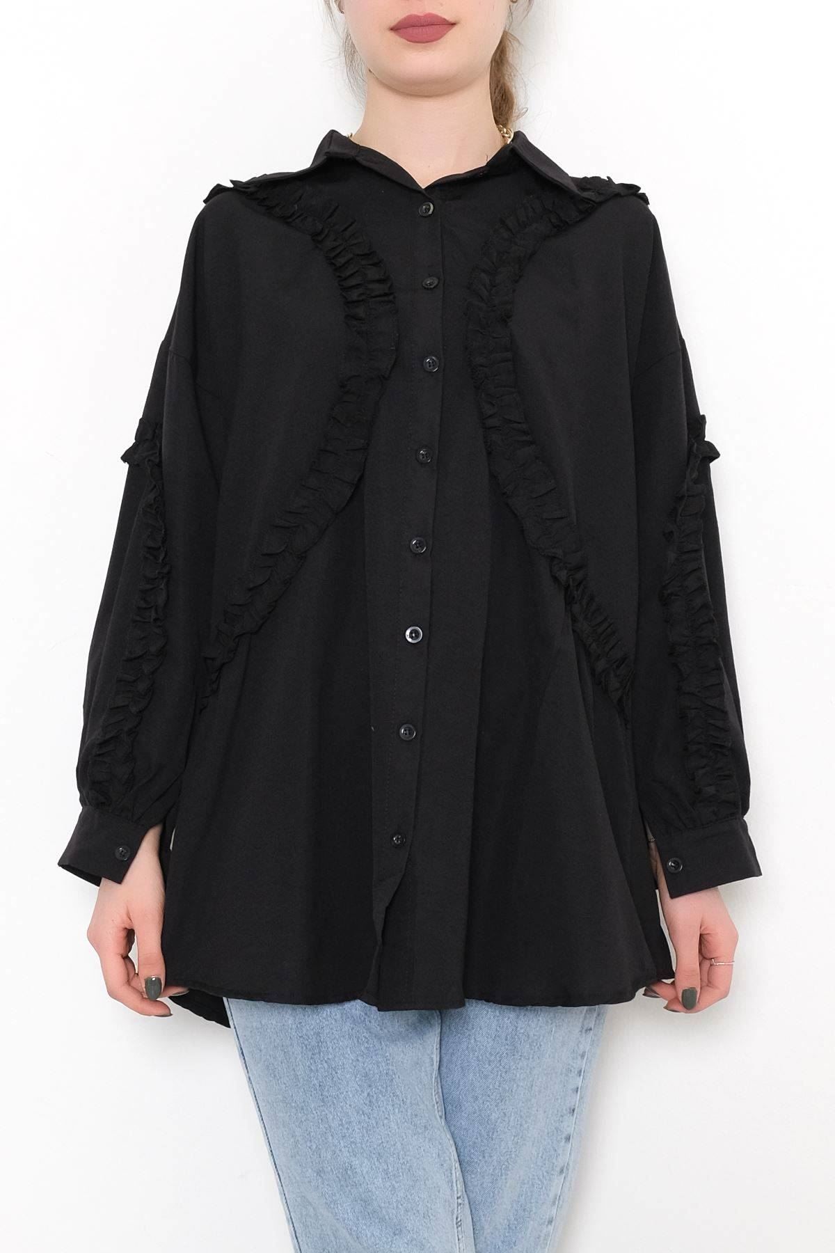 Önü Fırfırlı Tunik Siyah - 1116.1289.