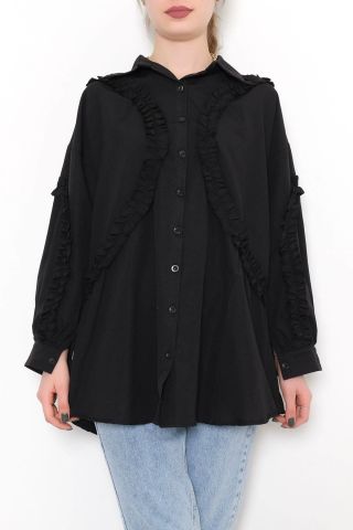 Önü Fırfırlı Tunik Siyah - 1116.1289.