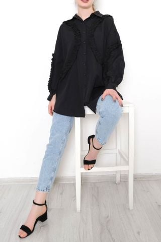 Önü Fırfırlı Tunik Siyah - 1116.1289.