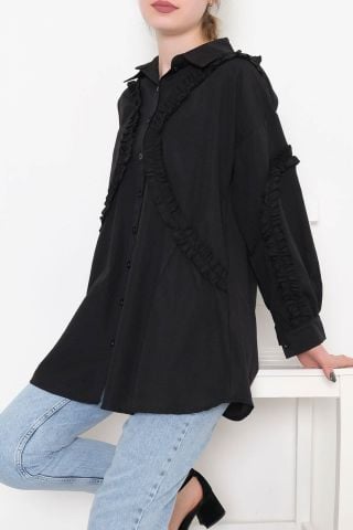 Önü Fırfırlı Tunik Siyah - 1116.1289.