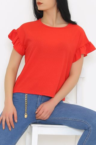 Kol Fırfırlı Kaşkorse Bluz Kırmızı - 5042.1234.