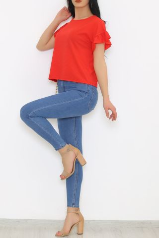 Kol Fırfırlı Kaşkorse Bluz Kırmızı - 5042.1234.