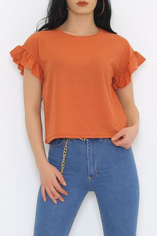 Kol Fırfırlı Kaşkorse Bluz Kiremit - 5042.1234.