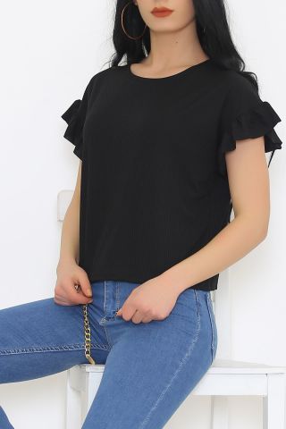 Kol Fırfırlı Kaşkorse Bluz Siyah - 5042.1234.