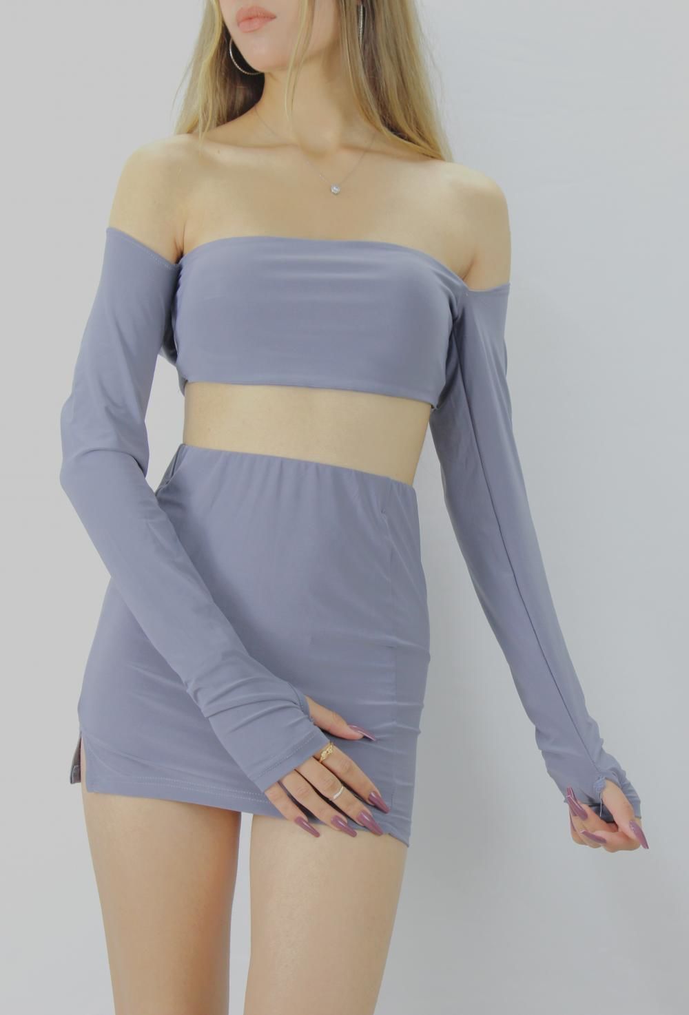 Sandy Kumaş Etek Bluz İkili Takım Antrasit - 143.214.